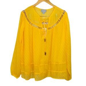 ML Finders Keepers Aspen Yellow Gold Oversized Dot Sheer Belle Top Blouse NWT S